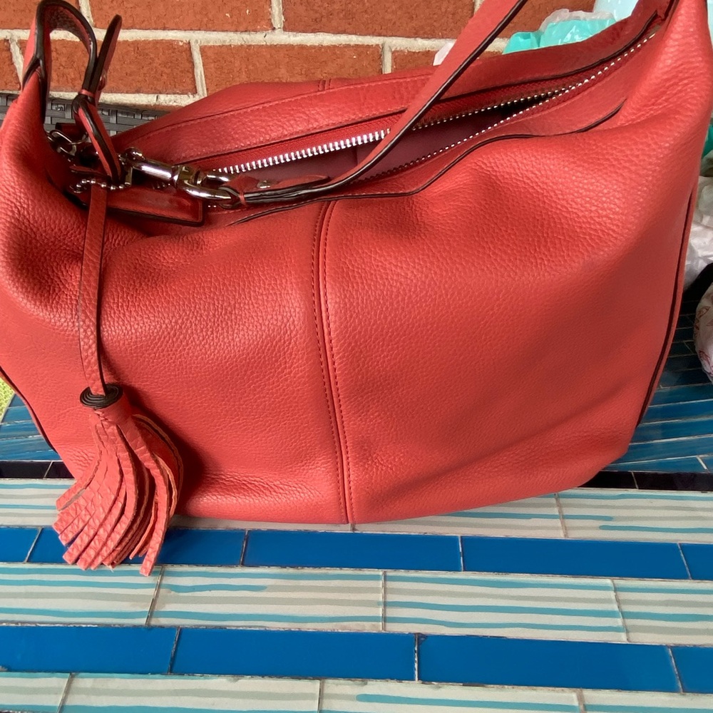 Coach Salmon Leather Shoulder Bag with Seam Detail - Picture 7 of 9